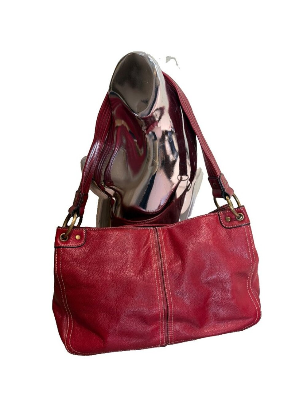 ROSETTI Double Handle Tote Handbag Red Pebbled Faux Leather Designer Coach Vibes